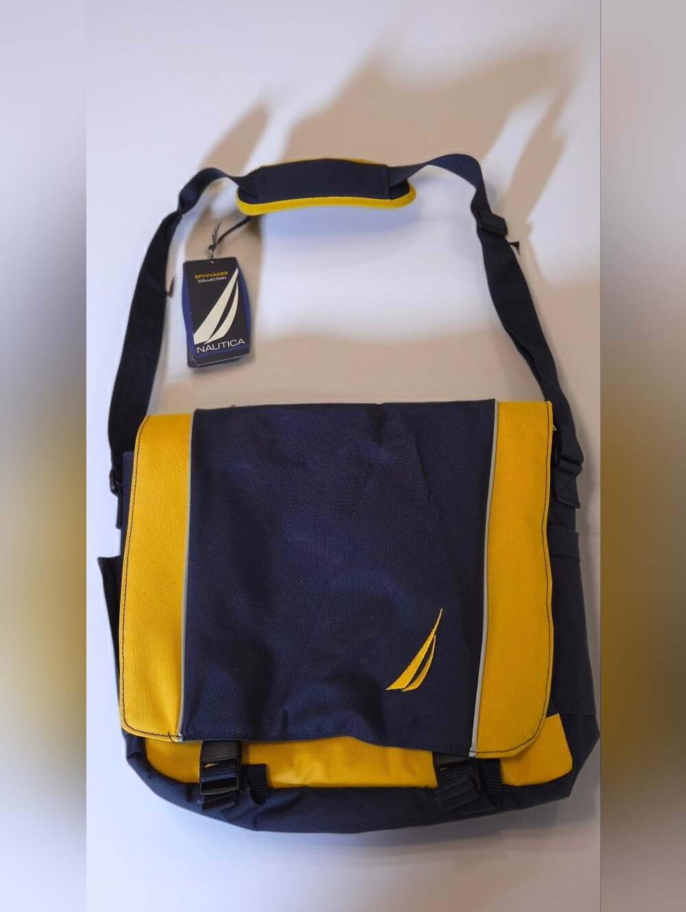 Nautica~Spinnaker Navy & Yellow Canvas Messenger Bag Briefcase Laptop Carry Case